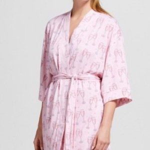 L / XL Bride & Beauties by BedHead Pink Short Robe Champagne Glasses Print
